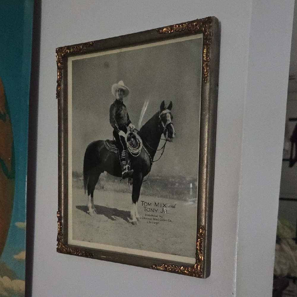 Vintage Framed Cowboy Print - Antique